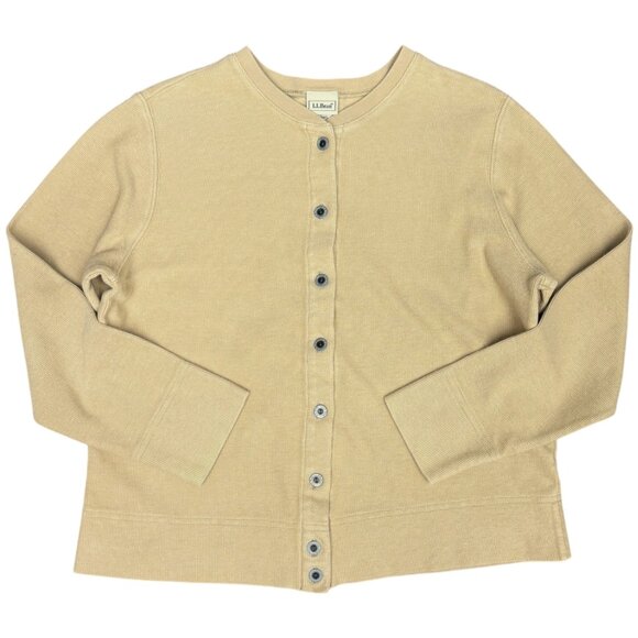 Women's L.L. BEAN Thermal Cardigan Crewneck Gold | Size Small - Picture 1 of 6